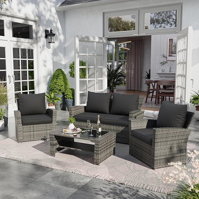 UDPATIO Outdoor Cushions for Patio Furniture, 4'' Replacement Cushions for Outdoor Furniture, Set of 4 Water-Resistant Outdoor Sectional Cushions for Sofa Couch Chair (Black)