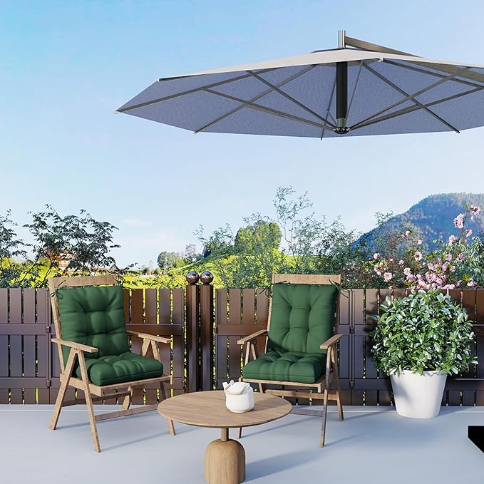 Outdoor Chair Cushion, 42x21x4 Inch Patio Cushions for Dining/Rocking Chairs, High Back Soft Seat Pad with Ties, Indoor Outside Use, Fade-Resistant & Waterproof, Dark Green