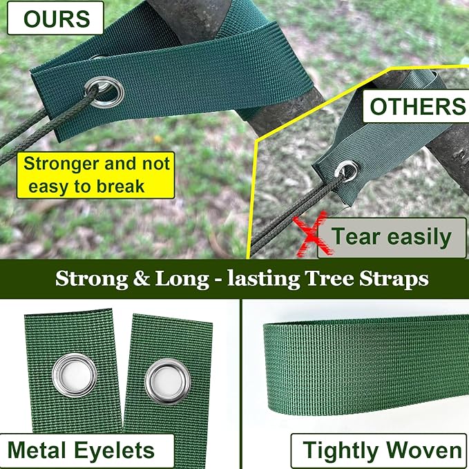 Tree Stakes and Supports, Heavy Duty Spiral Tree Stakes Kit Include 3Pcs Tree Straps for Staking, 3Pcs 16" Steel Spikes, and 39Ft Rope, Tree Supports for Young Tree Anti Strong Wind, Bad Weather