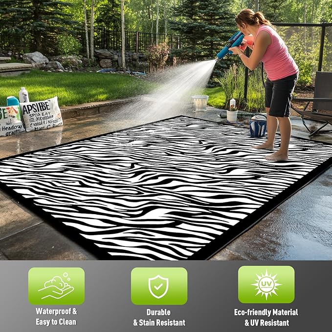 WILDROOTS 5x8 Feet Tiger Stripe Plastic Outdoor Rug, Stain Resistant Waterproof Reversible Outdoor Patio Rug, Fade Resistant Camping Rug