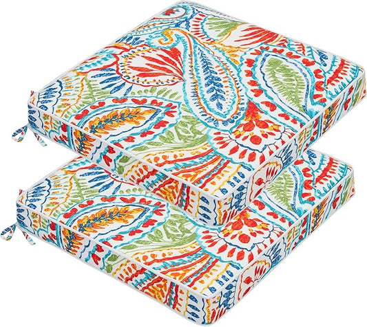 JMGBird Outdoor Patio Chair Cushions 19x19 Inch Set of 2 - Waterproof Square Seat Cushions with Ties for Garden Furniture, Weather Resistant Patio Cushions with High Density Foam