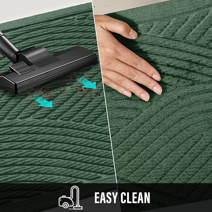 Sturdy Front Door Mat, Absorbent Muddy Dirt Resist Welcome Door Mats Outdoor Indoor, Stain and Fade Resistant, Non-Slip Backing Entry Mat Low Profile Doormat for Entryway, 47×32, Green