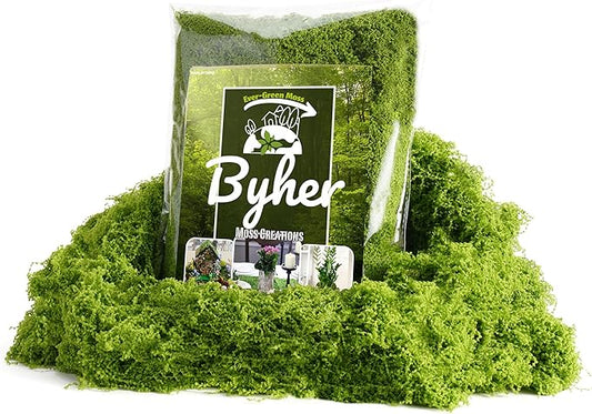 BYHER Fake Moss for Crafts – 3.5OZ Fluffy Cloudlike Artificial Moss for Potted Plant Indoor & Fairy Gardens – Realistic Green Moss Alternative for Terrariums, Dioramas, Model Scenes (Light Green)