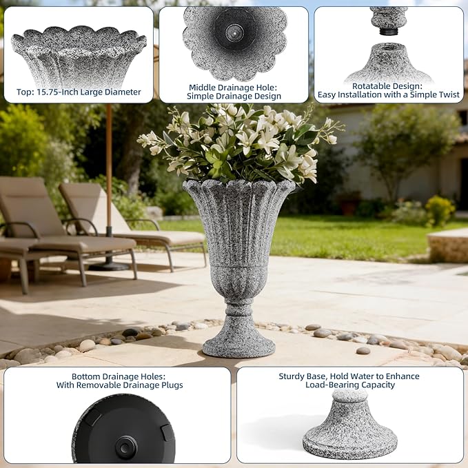 Heavy-Duty 23.6" Tall Urns Planters for Outdoor Plants - Set of 2 Water Storage Base Large Outdoor Planter for Porch, Sandblasting Process Indoor Flower Pots for Home/Garden Vase, Heather Gray