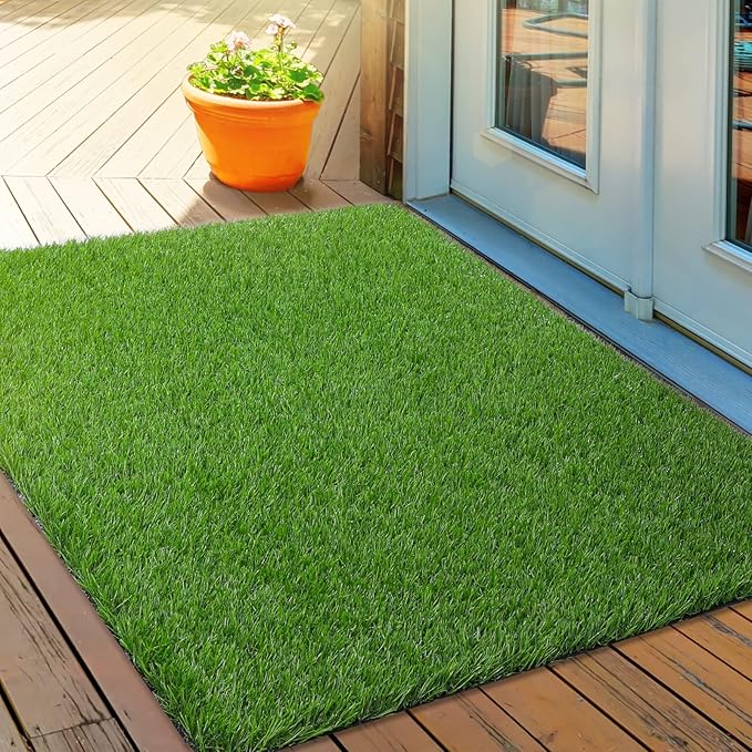LINLA Artificial Grass Door Mat，42x35 Inches Outdoor Rug Synthetic Fake Dog Grass Mat Turf Waterproof Durable Doormat for Indoor Entryway, Outside Patio, Lawn, Garden