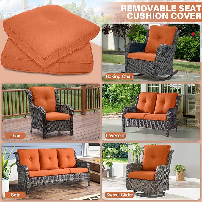 Outdoor Chair Cushions 2 Sets - 22 * 24" Patio Furniture Cushions with Removable Cover, 28D High Density Sponge Filling Outdoor Patio Cushions for Chairs, Rocker, Sofa and Loveseat - Orange