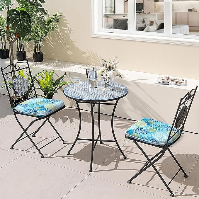 Outdoor Chair Cushions Set of 2, Water Resistant Patio Chair Pads with Ties, Seat Cushions for Home Garden Furniture Decoration, 16"x17", Dahlia Blue