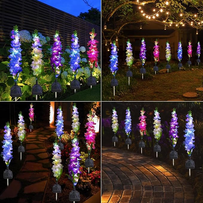 Solar Garden Lights, Solar Delphinium Flowers Lights 8 Pack 160 LEDs, Waterproof Outdoor Light Two Lighting Modes for Wedding Party Garden Yard Patio Lawn Decor and Gift for Mother