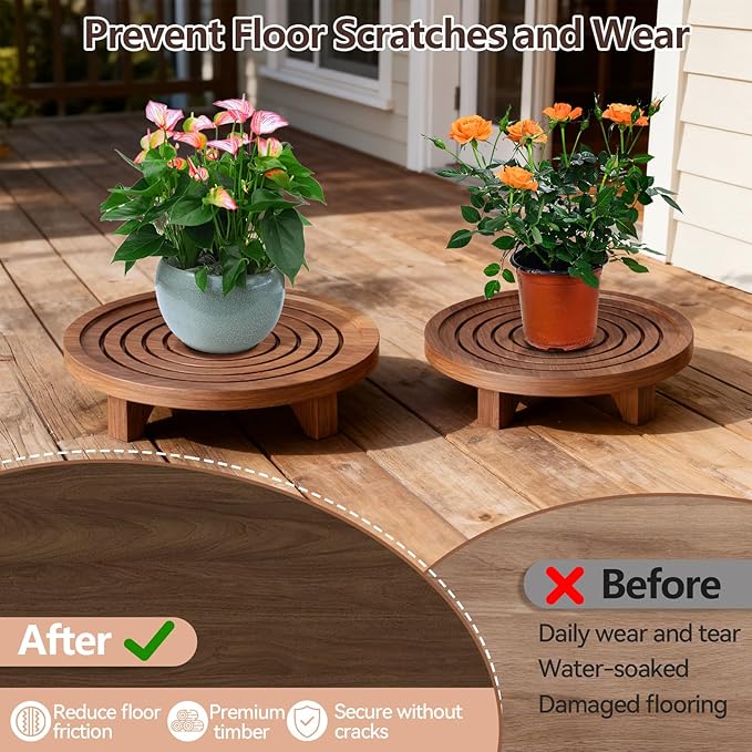 3-Pack Wood Plant Stand Indoor, Plant Riser Multi Sized Decorative Plant Stands Stools Corner Table Indoor and Outdoor Display Racks for Living Rooms Offices Balconies Table Gardens (Brown)