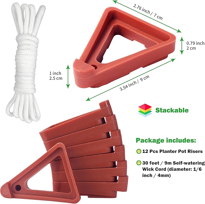ORIMERC 12 Pack Adjustable Plant Pot Toes with Watering Wick, Plant Pot Riser Support Planter Off Deck Floor to Prevent Stains, Plant Pot Lifters for Outdoor Indoor planters, Large Size