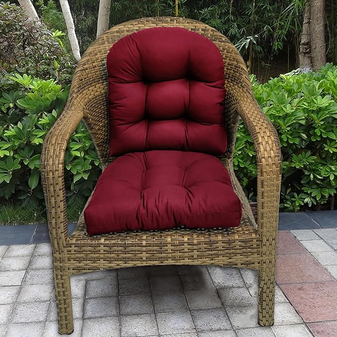 Waterproof Chair Cushions Set of 2 Outdoor,Tufted Thicken Weather and Fade Resistant Kitchen Seat Cushions,Patio Chair Pads for Garden Furniture Sofa Couch (Burgundy)