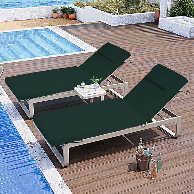 Chaise Lounge Cushions Outdoor Set of 2, 80x26x3 Lounge Chair Cushions for Outdoor Furniture, Patio Lounger Pads with Removable Cover for Pool, Deck, Lawn,Dark Green