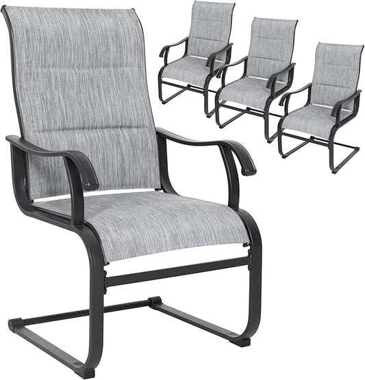 NUU GARDEN Patio Dining Chairs Set of 4, All Weather Outdoor Padded Textilene Patio Chairs, Breathable Spring Motion Textile High Back Outdoor Dining Chairs for Backyard, Lawn, Deck, Grey