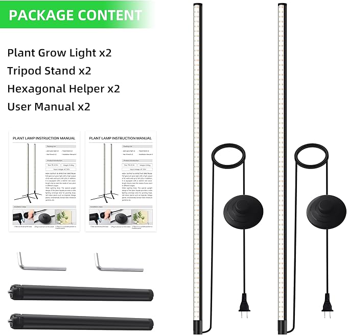 2 Pack Standing Grow Light for Indoor Plants,42W 243LEDs Full Spectrum Vertical Grow Light with 3 Light Modes,4FT Height Floor Grow Lamp with Foot Switch,Wide Area Coverage Ideal for Tall Plant