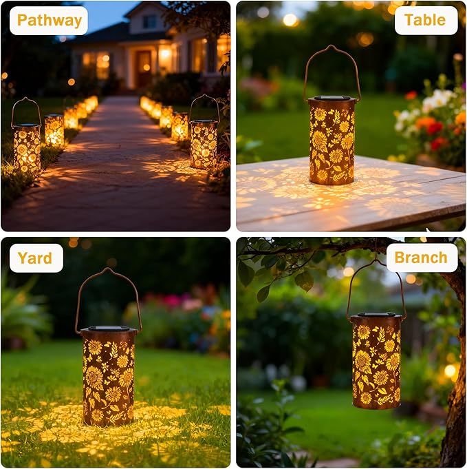 Birthday Gifts for Women Mom Grandma, Sunflower Solar Lanterns Outdoor Waterproof, Hanging Solar Lights for Yard, Patio, Porch, Garden Decor