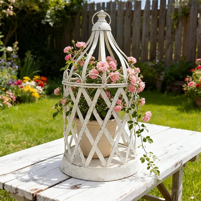 Rustic Metal Planter Holder Vintage Iron Birdcage Flower Planter Farmhouse Metal Climbing Vine Stand Antique Candle Holder Decoration for Garden Patio Balcony Outdoor Indoor Decor (style#6)