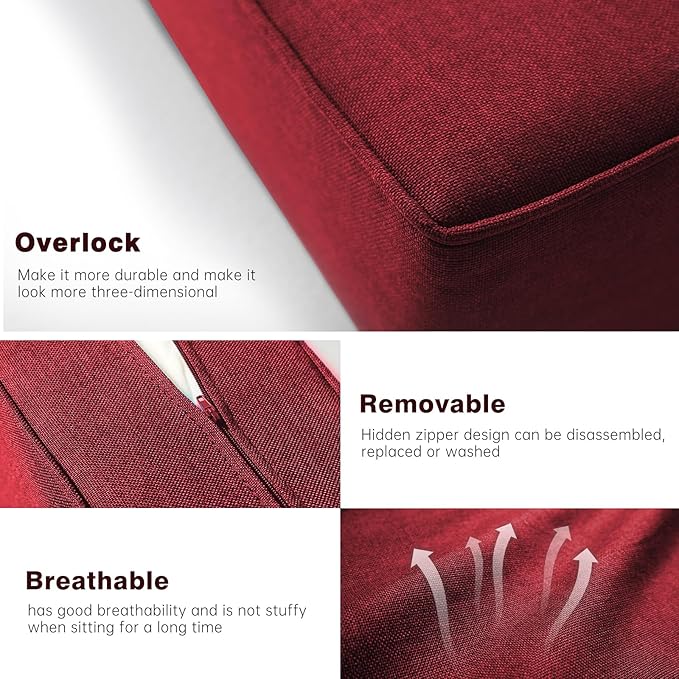 Belord Luxury 4" Thick Outdoor Cushion 6 Set - 22 x24 Inch 28D Sponge Filling Fade-Resistant Chair Cushion, Spill Proof Removable Patio Furniture Replacement Cushions for Sofa Bench Swing - Red