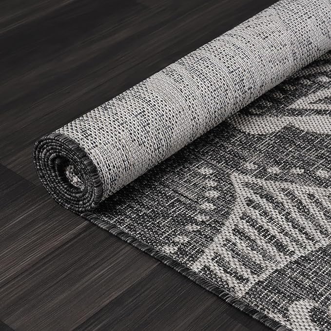 Medallion Outdoor Rug 10x14 Washable Outside Carpet for Indoor Patio Porch Waterproof Easy Cleaning Non Shedding Area Rugs Dark Gray 10 x 14