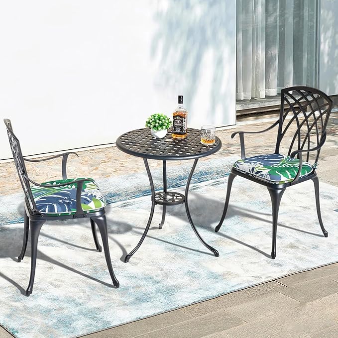 Outdoor Chair Cushions Set of 2, Water Resistant Patio Chair Pads with Ties, Seat Cushions for Home Garden Furniture Decoration, 16"x17", Islamorada Blue Green