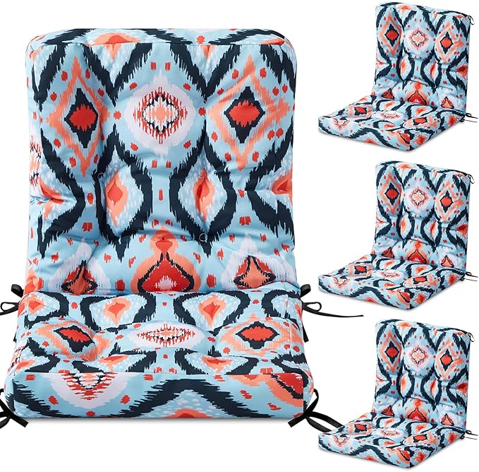 Hoteam 4 Set Outdoor Deep Seat Patio Chair Cushions Waterproof Patio Cushions Set 20 x 42 Inch for Furniture Replacement Removable Seat and Back(Ethnic Style)