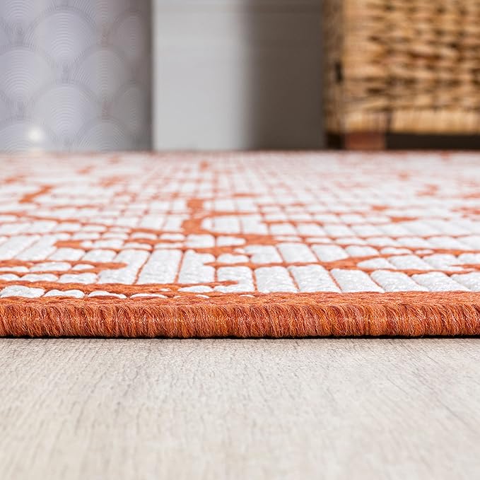 JONATHAN Y Vintage Filigree Indoor Outdoor Area Rug 5X8 Cream/Orange, Madrid Textured Weave for Backyard, Patio, Porch, Easy-Cleaning, High Traffic, Pet-Friendly, Non-Shedding (SMB107L-5)