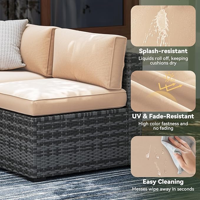 Aoxun Replacement Cushions for Outdoor Furniture, 14-Piece Outdoor Cushions for Patio Furniture, Deep Seat, Splash-Proof & Fade Resistant Couch Cushion for 6-Seat Patio Conversation Sets, Beige