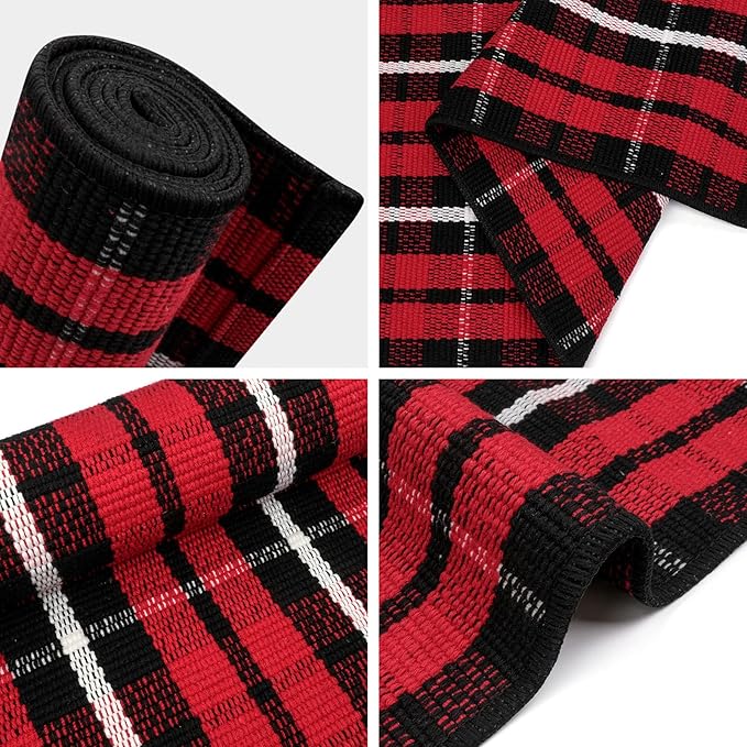 OJIA Washable Outdoor Rug 3'x5', Christmas Door Mats Outdoor Area Rug Red Plaid Rug Entryway Rugs Indoor Door Mat Front Porch Rug Cotton Floor Carpet for Entry/Patio/Bedroom/Living Room