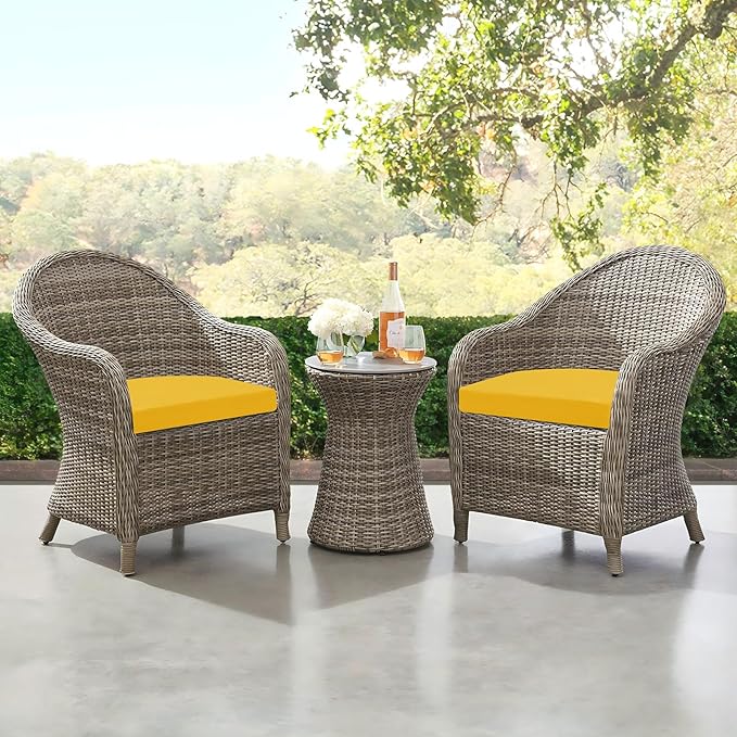 downluxe Outdoor Chair Cushions Set of 6 for Patio Furniture, Water-Resistant Patio Chair Cushions with Ties, High Density Foam Outdoor Seat Cushion, 17" X 16" X 2", Yellow