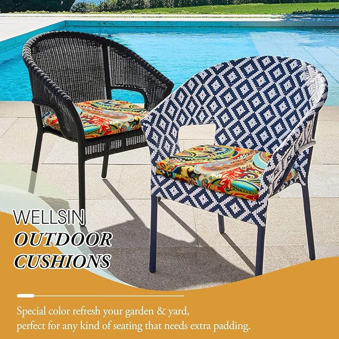 Wellsin Outdoor Chair Cushions for Patio Furniture - Patio Chair Cushions Set of 4 - Water Resistant Round Corner Outdoor Seat Cushions 17"X16"X2", Flower