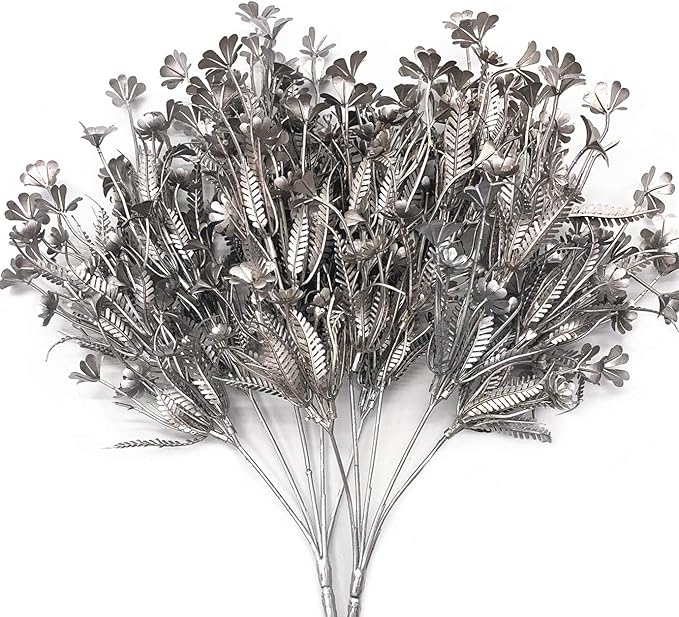 Artificial Plants for Christmas, CATTREE Plastic Grass Faux Shrubs Fake Leaves Simulation Flowers Bushes Home Indoor Outdoor Garden Wedding Festival Decoration Hall Table Planter Filler – Silver 2 Pcs