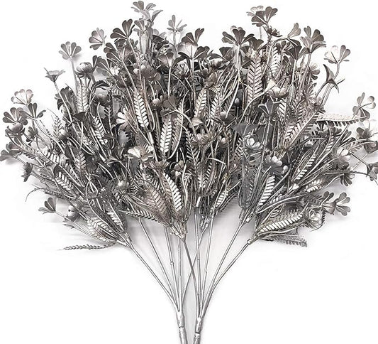 Artificial Plants for Christmas, CATTREE Plastic Grass Faux Shrubs Fake Leaves Simulation Flowers Bushes Home Indoor Outdoor Garden Wedding Festival Decoration Hall Table Planter Filler – Silver 2 Pcs