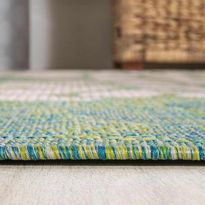 JONATHAN Y Floral Textured Weave Indoor Outdoor Round Area Rug 6 Ft Cream/Green, Zinnia Modern for Backyard, Patio, Porch, Easy-Cleaning, High Traffic, Pet-Friendly, Non-Shedding (SMB110D-6R)