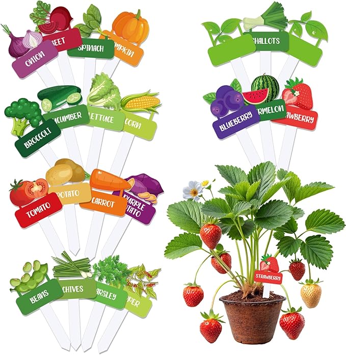Whaline 22Pcs Acrylic Vegetable Plant Label Signs 22 Styles Funny Cartoon Garden Markers Waterproof Potted Plant Stake Tags with Names for Nursery Indoor Outdoor Garden Decoration