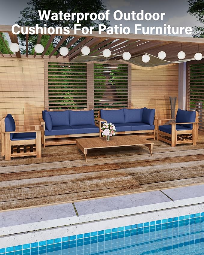 YEFU Outdoor Cushions for Patio Furniture: Replacement Cushions for Outdoor Furniture - Waterproof - Couch Cushion - Fade-Resistant/Easy Clean - 14 Piece Sectional Cushion - Non-Slip/Storage Bag/Navy