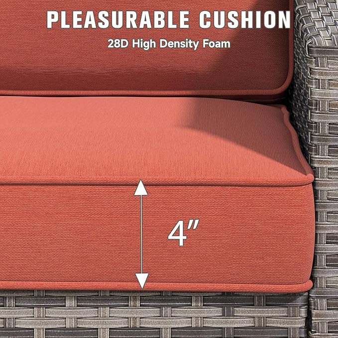 Outdoor Chair Cushions 23" x 24" x 4", Patio Deep Seat Replacement Cushions Set with Zippered Removable Cover, Weather-Resistant Olefin Fabric for Garden Chair Sofa Couch, Set of 3, Red