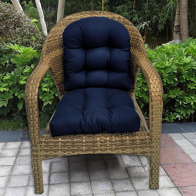 Waterproof Chair Cushions Set of 2 Outdoor,Tufted Thicken Weather and Fade Resistant Kitchen Seat Cushions,Patio Chair Pads for Garden Furniture Sofa Couch (Navy)