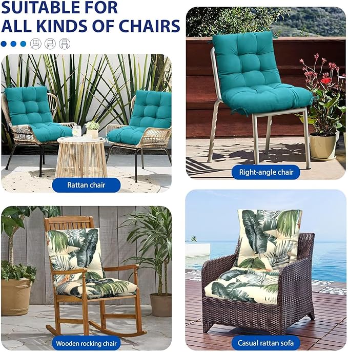 Thicken Wicker Chair Cushions for Indoor Outdoor Furniture Tufted Floral Waterpoof High Back Rocking Chair Cushion Replacement with Ties 41.7"*20.8"*3.5" Flower