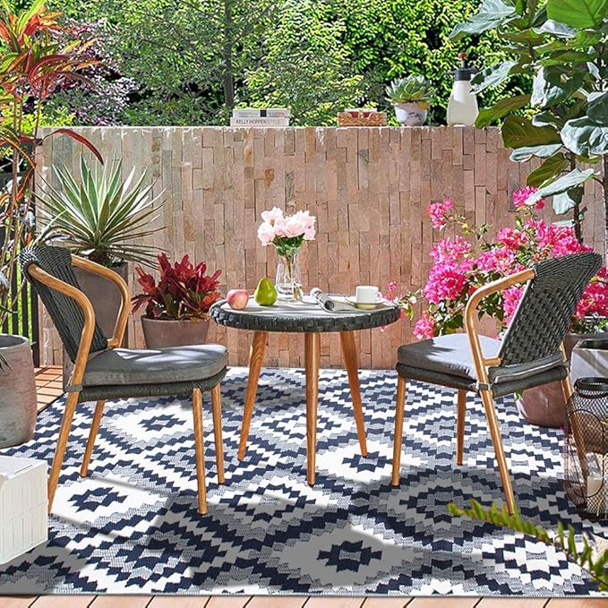 Reversible Outdoor/Indoor Plastic Rug, Easy to Clean and Fold, Perfect for Garden, Patio, Picnic, Decking-（Blue，8x10Ft）