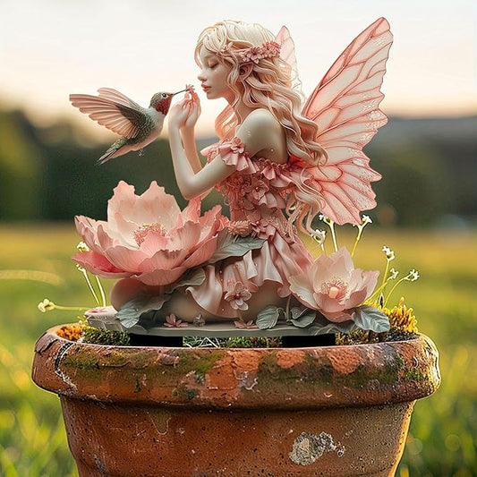 JOYO 11.8''Bohemian Fairy Flower Pot Decoration,2D Acrylic Ground Plug,Fairy Garden Planter Accessories,Fairy Pumpkin Angel Garden Stake for Pot Plants and Garden Yard Lawn Décor (O)