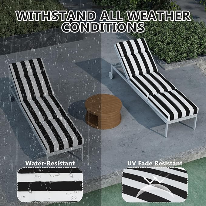 4 Pcs Chaise Lounge Cushions Outdoor, 80 x 26 x 4 Inch Lounge Chair Cushions for Outdoor Furniture - Waterproof Lounge Patio Replacement Cushion, 4In Fade-Resistant ThickPatio Chaise Lounge Cushion