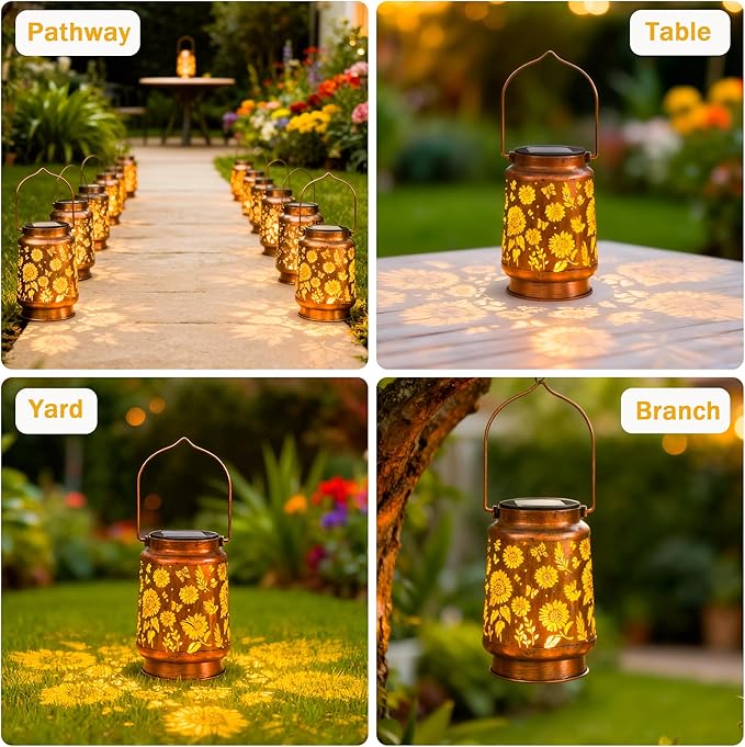 Sunflower Solar Lantern Lights, Outdoor Lanterns Garden Decor, Hanging Solar Lantern for Backyard Porch Patio Table Yard Balcony Lawn Pathway, Gifts for Women Grandma Mom, 1PCS