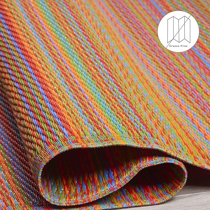 Fab Habitat Outdoor Rug - Waterproof, Fade Resistant, Crease-Free - Premium Recycled Plastic - Striped - Patio, Deck, Porch, Balcony, Laundry Room - Cancun - Multicolor - 4 x 6 ft