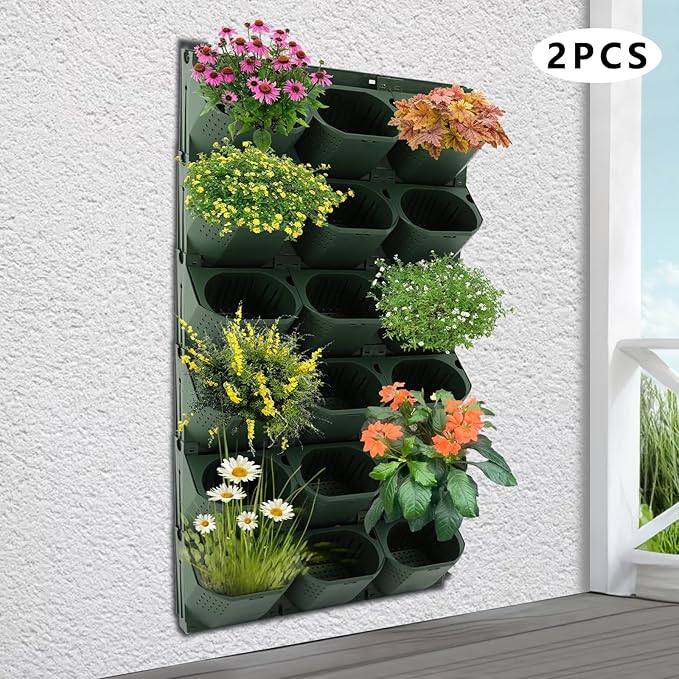 Wall Planter with 36 Pots, Vertical Garden Wall-Mounted Indoor & Outdoor Flower Pot Holder for Herbs, Vegetables, Succulents, Plastic Planter with Drainage Holes (Army Green)