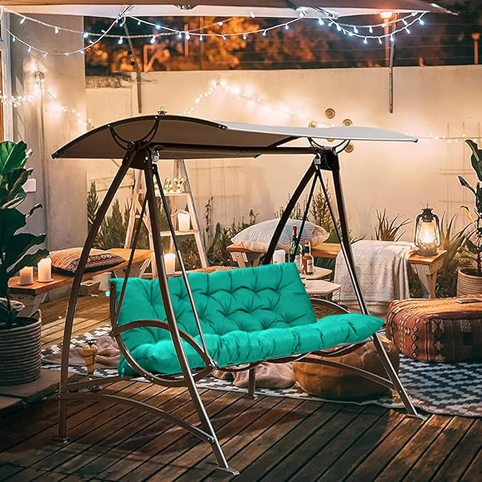 2-3 Seat Swing Replacement Cushion, Outdoor Bench Cushions with Backrest Thicken 4", Patio Furniture Garden Porch Loveseat Glider Pad Anti-Fading Waterproof (Lake Blue, 40x47in)