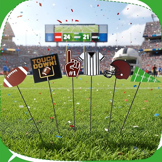 Pickmesh 6 Pcs 12" Football Yard Sign with Stakes Metal Football Helmet Garden Stake Yard Decorations Sport Party Planter Stake for Pot Walkway Pathway Garden Outdoor Decoration