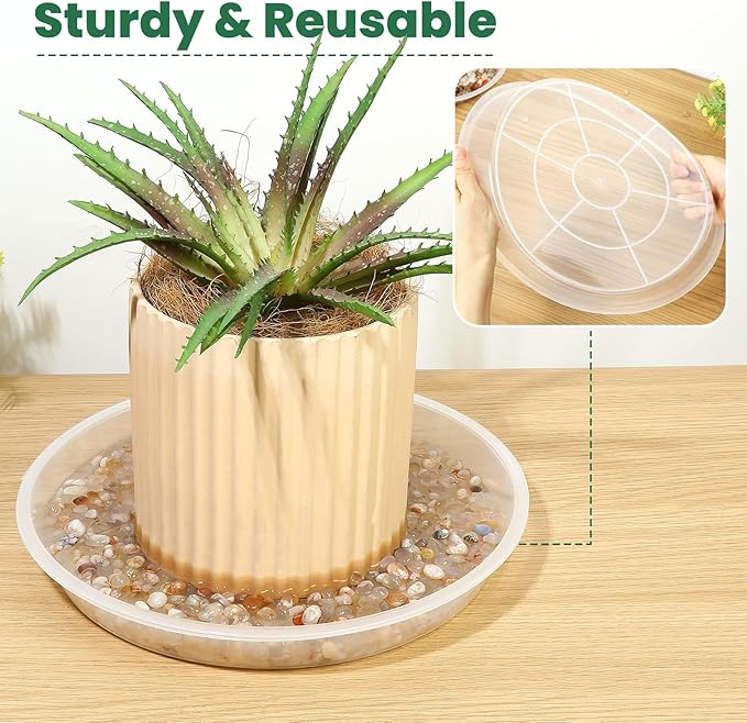 4 Pack 16 18 20 22 Inch Clear Plastic Plant Saucers for Indoors, Durable Plant Trays for Pots and Plant Water Catcher Tray with No Holes, Reusable Plastic Trays for Plants (22''-4Pack)