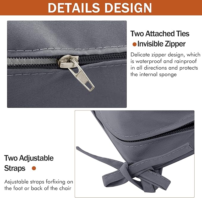 Outdoor Chair Cushions 18.5x16 Inch Water Resistant Patio Chair Cushions with Tie 3 Year Color Fastness Thick Outdoor Seat Cushion for Patio Furniture Dark Grey Set of 4
