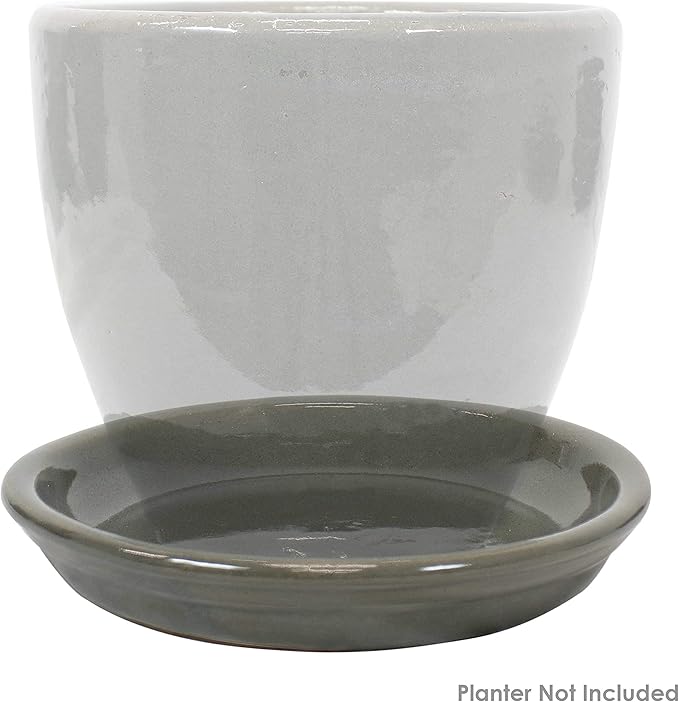 Sunnydaze 7-Inch Ceramic Plant Saucers - Plant Drip Trays for Outdoor Planter Flower Pot Drainage - Set of 2 - Gray