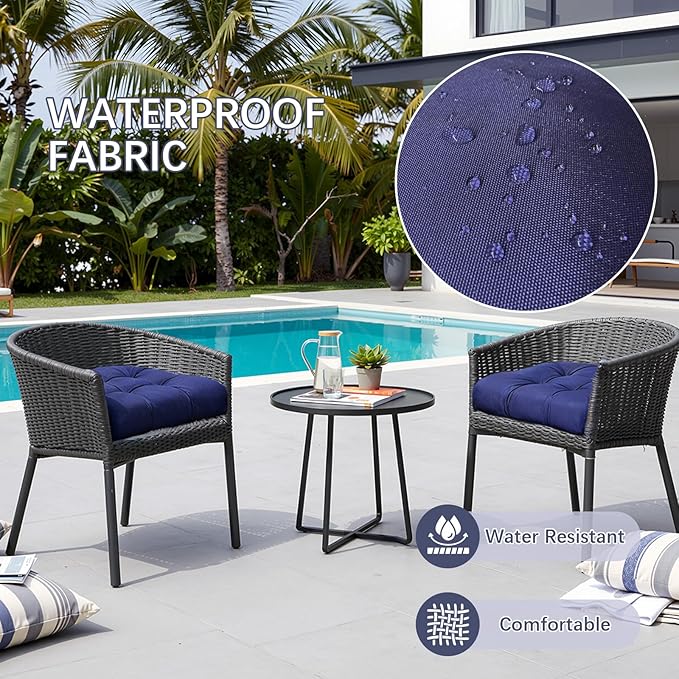 Gnostik 2 Pack Outdoor Wicker Chair Cushions Dark Green Waterproof Rocking Chair Cushion U Shaped Patio Replacement Cushions with Ties for Porch, Garden,18.6" x 18.6"