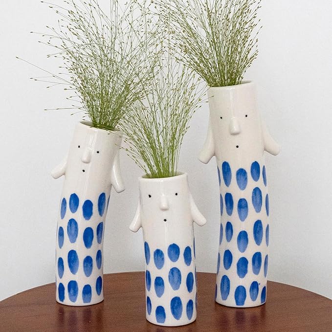 Cute Family Face Vases Set of 3 - Unique Ceramic Bud Vases for Small Flower - Fun Modern Aesthetic Decor for Home - Pretty Decorative Flower Holder for Women and Kids for Spring